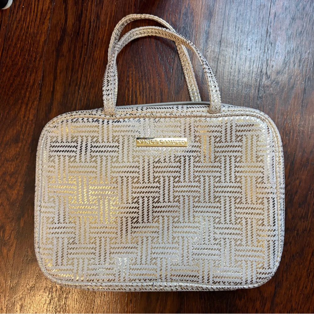 Vince Camuto Metallic Gold and Cream Toiletry/makeup bag